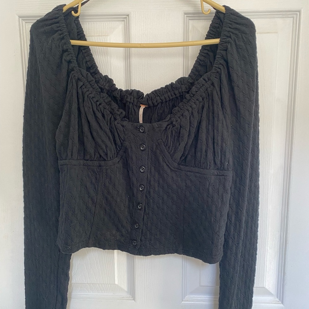 Free People Button Up Long Sleeve Crop Blouse
